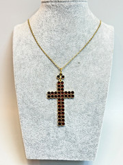Antique Art Deco Gild Gold Table Cut Bohemian Garnets Cross Neck Pendant 2.75”