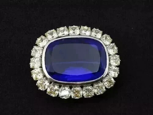 3Ct Cushion Cut Lab Created Blue Sapphire Diamond Brooch 14K White Gold Plated