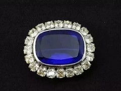 3Ct Cushion Cut Lab Created Blue Sapphire Diamond Brooch 14K White Gold Plated