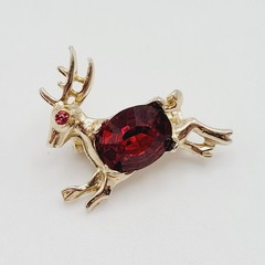 Vintage Red Rhinestone Reindeer Christmas Holiday Rudolph Brooch Pin Tiny 1 inch