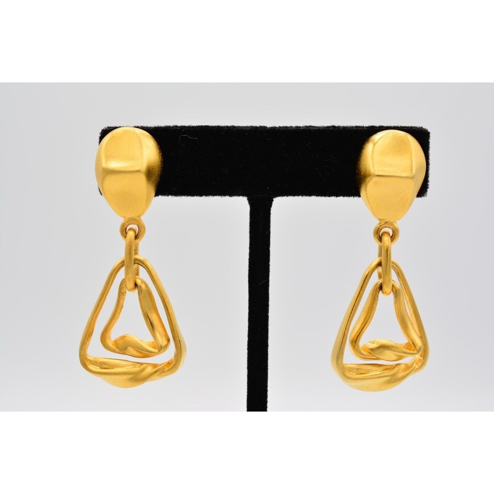 Casual Corner Vintage Earrings Brushed Gold Dangle Chunky Signed 1980s BinC