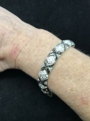 Vintage Silver tone Onyx & Clear Cubic Zirconia X Design Tennis Bracelet 7″