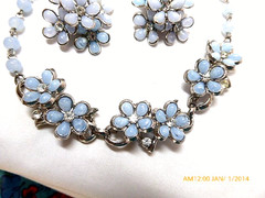 VINTAGE CORO BABY BLUE LUCITE FLOWER CLUSTER NECKLACE and EARRINGS SET