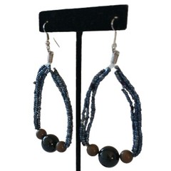 Beaded Hoop Earrings Black Dangle Large Metallic Bohemian Lightweight Vtg Witchy