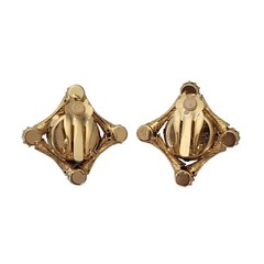 Gold Tone Teal Lucite Rivoli, Glass Rhinestone Square Clip On Earrings E836