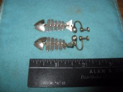 Taxco Silver Fish 1 1/2″ Earrings signed OO with Eagle 110 Antonio Pineda style