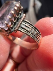 Fabulous old antique lavender stone yellow rose gold etched ring