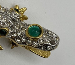 Kenneth Jay Lane Gold Plated Alligator Brooch Pave Rhinestone Head Pin