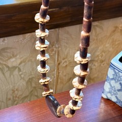 Vintage Multi-Natural Materials Bead Necklace Bohemian Wood 26″ Tribal Design