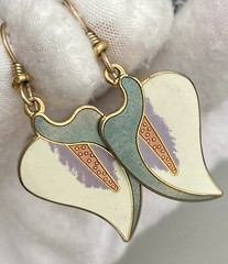 Vintage Laurel Burch Earrings CALLA LILY Flower 1.75” Gold Multi Color Ladies 8g