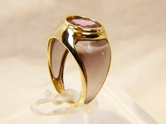 Unique Vintage 10 K Gold Amethyst Transparent Sides Mid Century Sz 8 Dinner Ring