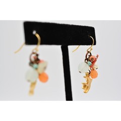 Vintage Beaded Earrings Dove Bird Brushed Gold Tone Multi-Color Dangle BinAB