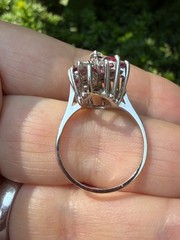 VINTAGE 14K WHITE GOLD RUBIES DIAMONDS CLUSTER SPRAY COCKTAIL RING STATEMENT