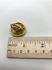 Vtg Crown Trifari Clip Earrings Round MCM Geometric textured gold tone signed