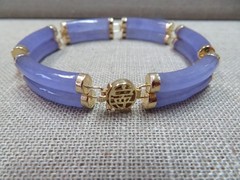 7″ HN 14k Yellow Gold Lavender Jade Double Row Bangle Bracelet