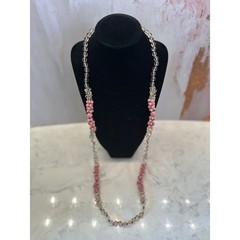 Miriam Haskell Vintage Pink Floral and Clear Glass Bead Necklace Patented Clasp