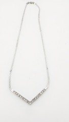 Vintage Monet Silver Tone Rhinestone V Shape Chevron Necklace Herringbone 15 in