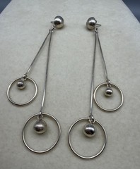 Vtg Sterling Silver 925 Long Modernist Dangle Earrings Abstract Spheres 4” Drop
