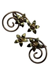 VTG Sterling Silver 925 Floral Ear Climber Swirl Earrings Gold Plated Clip On