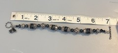 Vintage Silver Tone Metal & Onyx Black Beaded Toggle Bracelet Detailed 7”