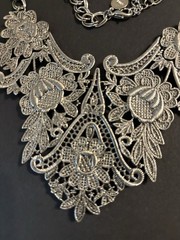Signed Robert Rose Silver Tone Floral Statement Necklace