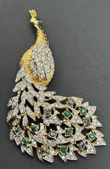 Designer (Panetta?) Signed Pave Rhinestone Peacock Brooch