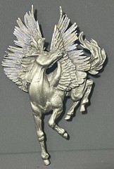 Vintage JJ Jonette Brooch Pewter Horse Pegasus Purple Glitter 3.5 Inches