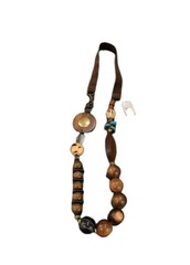 Vintage Boho Chunky Wood Bead Statement Necklace Nordstrom Retail $195 – M64