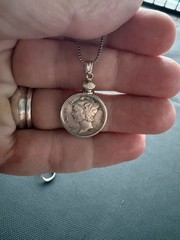 Beautiful Mercury Dime Necklace • Authentic Silver Coin • 20in Stainless Steel