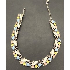 Vintage Trifari Garden Party Enamel Flowers choker bib necklace Clip On Earrings