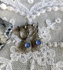 Antique Art Deco 835 European Silver Luminous Purple Screw Back Earrings