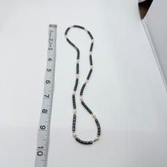 Necklace Vintage Metallic Black Cylinder Bead Faux Pearl Gold Tone Minimalist