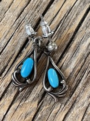 Vintage Sterling Silver Turquoise Dangle Earrings William Wheeler Native Style