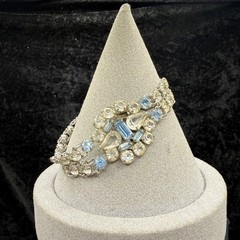 Vintage Rhinestone Tennis Bracelet Open Bezel Pale Blue 6.5” READ
