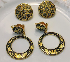 Vintage Lot of 2 Damascene Jewelry Featuring Clip-On Earrings Prong Set