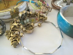 Costume Jewelry 2 Lb Bracelets Brass Arm Band Leather Plastic Wood Beads Retro#9