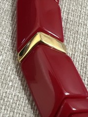 Vintage Red Acrylic Lucite Plastic Choker Collar Red Chevron Gold Necklace Fold