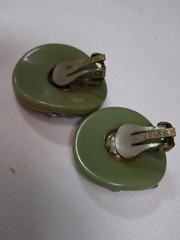 Vintage Weiss Aurora Borealis Earrings GREEN Bakelite Clip-on Tested Signed