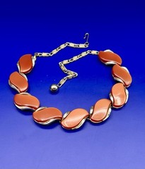 Vintage LISNER Orange Lucite Thermoset Necklace Set Clip Earrings Bracelet
