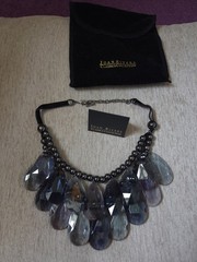 Vintage Joan Rivers Blue Gray Teardrop Bib Statement Necklace & Pouch