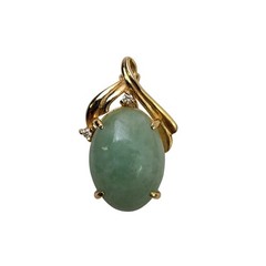 14K Yellow Gold Jade & Diamond Pendant on Flat Twisted Cable Chain Necklace