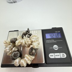 Vtg Baroque Pearl Bracelet Sterling Silver QVC Chunky Cluster Hammered Nuggets