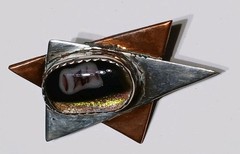 Vtg Mid Century Brutalist Copper Silver Art Dichroic Glass Star Brooch Pin