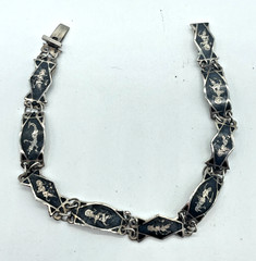 VTG Signed SIAM Niello 925 Sterling Silver Enamel Panel link bracelet 7″