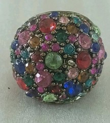 Vintage Multicolor Rhinestone Dome Statement Ring Gold Tone Size 6