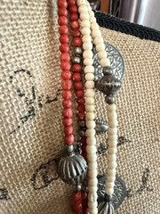 Vintage Silver Tone Ribbed Bead Necklace Chunky Boho Southwest Style