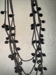 Vintage Black Crystal Waterfall Necklace Gunmetal Multi Strand Gothic Statement