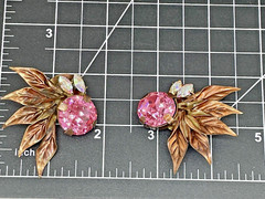 MCM Oversized Statement Artisan Clip Earrings Pink Rhinestones Copper Accents