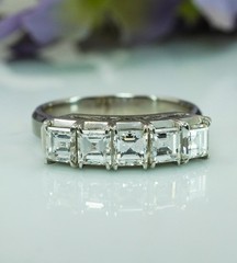 Vintage Asscher Carre Diamond VVS-F Platinum Anniversary Ring Band Estate 1ct+