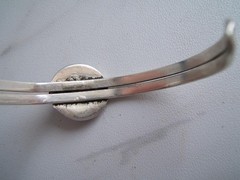 VINTAGE SILVER CUFF BRACELET W/ VARIOUS COLORS OF MOTHER OF PEARL MOP